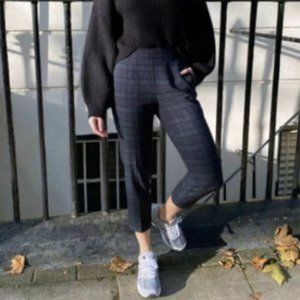 Aritzia Babaton Conan Straight Leg Tartan Plaid Dress Pants Navy Blue 2